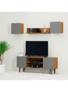 Σύνθεση τηλεόρασης 4τεμαχίων Arktos1 Καρυδί-Γκρι SET-ARKTOS1