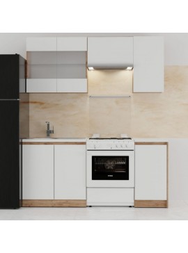 Κουζίνα Soft Σέτ 5 Λευκό με βελανιδιά Σέτ 5 κουτιών Άνω κουτιά 180εκ Κάτω 120εκ SO-SOFTSET5