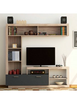 Σύνθεση Τηλεόρασης Floks 170x41x170εκ SONOMA (φυσικός δρύς)-γραφίτης TO-FLOKSGR