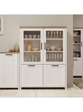 Bιτρίνα VERNE Δίφυλλη  114.8x37.2x153cm Λευκό-Φυσικός Δρυς TO-VERNEWIT2W2D