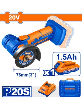 WADFOW MINI ΓΩΝΙΑΚΟΣ ΤΡΟΧΟΣ ΜΠΑΤ. Li-ion 20V / 1.5Ah / 1 ΜΠΑΤΑΡΙΑ (WLAP571)