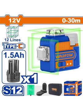 WADFOW ΑΛΦΑΔΙ LASER 12V / 3D ΑΥΤΟ-ΟΡΙΖΟΝΤΙΟΥΜΕΝΟ ΣΤΑΥΡΟΥ 0-30m ΜΕ ΠΡΑΣΙΝΕΣ ΑΚΤΙΝΕΣ (WLE8M12)