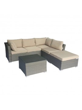 Artekko Rattan Καναπές Γωνία (140x76x60)cm (75x75x60)cm (64x75x60)cm Σκαμπό (75x75x40)cm Τραπεζάκι (69x69x42)cm Καφέ Γκρι Πλαστικ Ρατάν Ανοιχτό Καφέ Μαξιλάρι Σετ/5 Artekko 248-6002