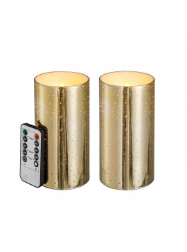 Artekko Flame Κερί Led με Τηλεχειριστήριο Γυαλί Κερί Χρυσό (7.6x7.6x15.2)cm Σετ/2 Artekko 480300