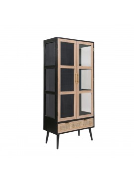 Artekko Cons Βιτρίνα MDF Ψάθα Γυαλί Μαύρο Φυσική Απόχρωση (72x39x159)cm Artekko 48597-BLAC
