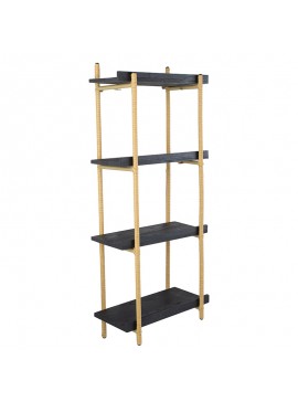 Artekko Shelf Ραφιέρα Επιτοίχια με 4 Ράφια Μέταλλο Ξύλο Ρατάν Μαύρο (46x25x112)cm Artekko 78036-DS
