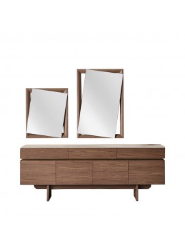 Artekko Stone Καφέ Μπουφές MDF με Όψη Πέτρας στην Επιφάνεια (210x48x79)cm με 2 Καθρέπτες (90x90x5)cm (60x50x5)cm 3pcs Artekko 783-6409