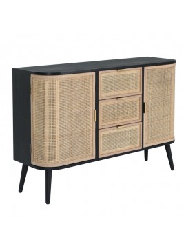 Artekko Cons Μπουφές MDF Ψάθα Μαύρο Φυσική Απόχρωση (119x40x81)cm Artekko 78423-BLAC