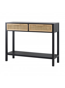 Artekko Cons Κονσόλα MDF Ψάθα Μαυρο Φυσική Απόχρωση (100x30x75)cm Artekko 78429-BLAC
