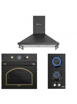 MULTIHOME ΣΕΤ ΦΟΥΡΝΟΣ MH-6051 BLACK RETRO + ΕΣΤΙΑ DOMINO ΥΓΡΑΕΡΙΟΥ MH-6141 + ΑΠΟΡΡΟΦΗΤΗΡΑΣ ΚΑΜΙΝΑΔΑ MH-6652 RUSTIC BLACK MULTIHOME 999-002-87883