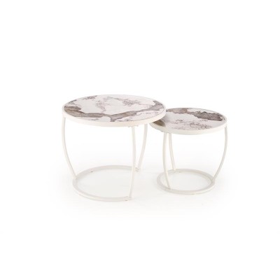 INES  set of two coffee tables, beige marble / white DIOMMI-60-29298
