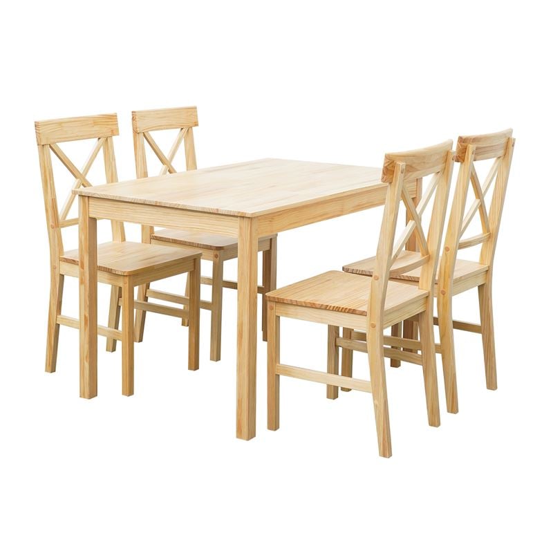 WOODWELL DAILY Set Τραπεζαρία Ξύλινη Σαλονιού - Κουζίνας: Τραπέζι + 4 Καρέκλες, Φυσικό Pine Table:118x74x73 Chair:43x48x94 Ε783,3S