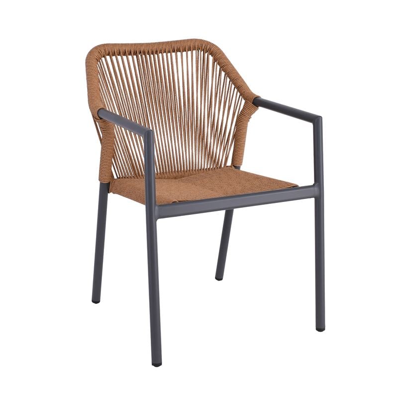 WOODWELL Ε6775,1DINA Πολυθρόνα Βεράντας-Κήπου ALU Ανθρακί, Rope Wicker Φυσικό, Στοιβαζόμενη 56x60x84cm Ε6775,1
