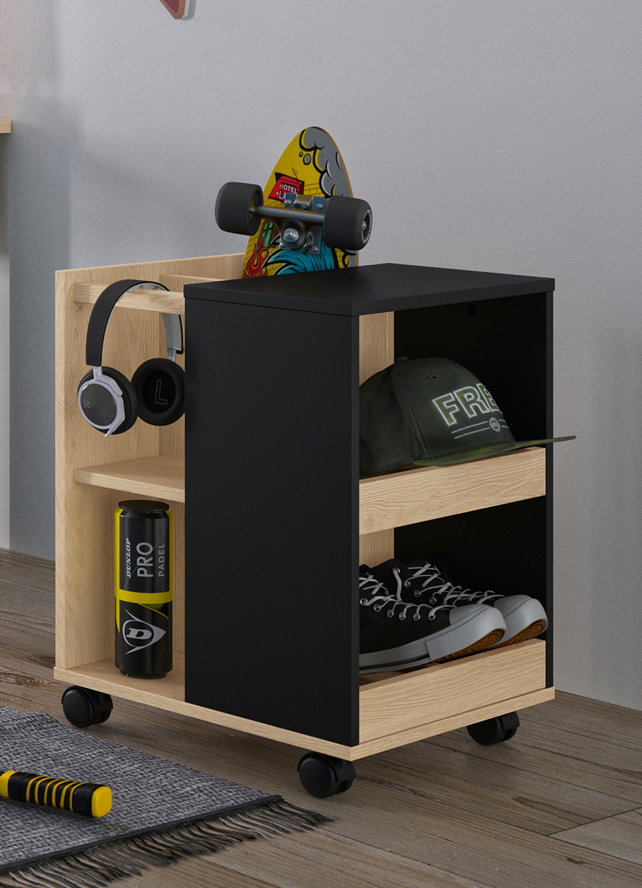 Insi Duplex κομοδίνο με ροδάκια 45x60x45εκ. Black / Natural Chestnut 0181.GM06 Insi Duplex κομοδίνο με ροδάκια 45x60x45εκ. Black / Natural Chestnut 0181.GM06