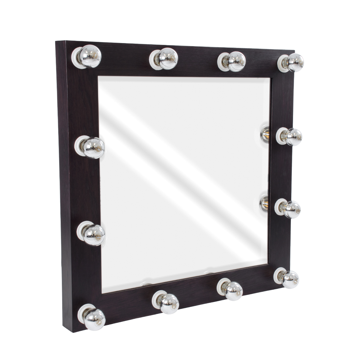 MIRROR-80×80-2 GloboStar®  MAKEUP MIRROR-80×80-2 Μοντέρνος Καθρέπτης Μακιγιάζ με Πλαίσιο Φυσικού Ξύλου με Διακόπτη On/Off 12 x E27 AC220-240V – Μ80 x Π7 x Υ80cm – Καφέ Wenge