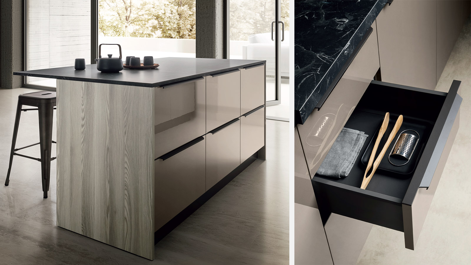 Intrahome Έπιπλο Κουζίνας μπεζ γυαλιστερό/sonomagrey 04-5314341 με blum μεντεσεδες Intrahome Έπιπλο Κουζίνας μπεζ γυαλιστερό/sonomagrey 04-5314341 με blum μεντεσεδες