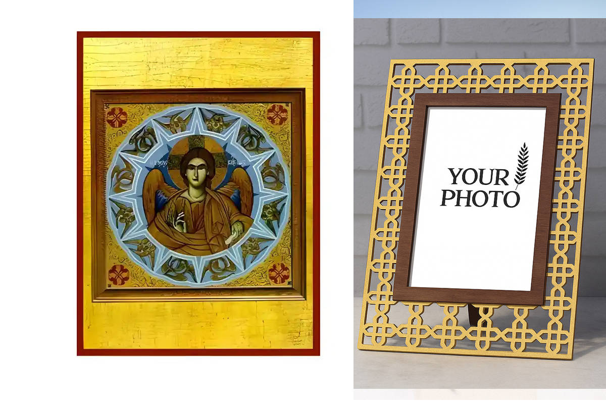 Σετ των 2 Εικόνα Ορθοδοξίας Πολυτελείας  με  σχεδιο Σταυρούς μαζι με  Βάση σε  8 χρώματα με περίγραμμα χρυσό σε ξύλο Plywood (Πλακάζ)   με  βάση Εικόνα Άγγελος Μεγάλης Βουλής Χειροποίητη Ελληνορθόδοξη , Κρεμαστή πλάκα βυζαντινής τέχνης, χριστιανική τέχνη