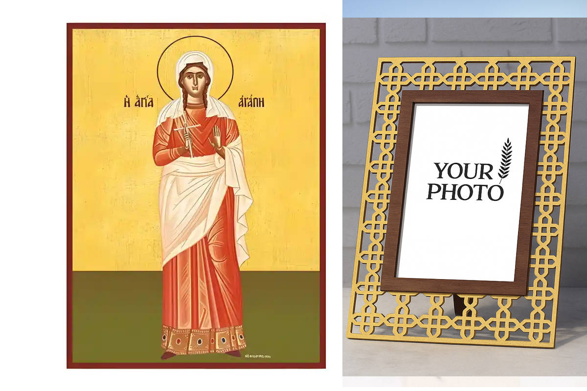 Εικόνα Ορθοδοξίας Πολυτελείας  με  σχεδιο Σταυρούς μαζι με  Βάση σε  8 χρώματα με περίγραμμα χρυσό σε ξύλο Plywood (Πλακάζ)   με  βάση Εικόνα Αγία Αγάπη Χειροποίητη Ελληνορθόδοξη , Κρεμαστή πλάκα βυζαντινής τέχνης, χριστιανική τέχνη Διάσταση 10x7 cm (3,9