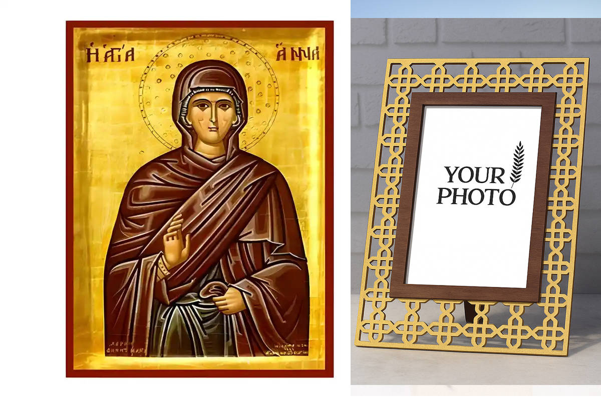 Εικόνα Ορθοδοξίας Πολυτελείας  με  σχεδιο Σταυρούς μαζι με  Βάση σε  8 χρώματα με περίγραμμα χρυσό σε ξύλο Plywood (Πλακάζ)   με  βάση Εικόνα Αγία Άννα Χειροποίητη Ελληνορθόδοξη , Κρεμαστή πλάκα βυζαντινής τέχνης, χριστιανική τέχνη Διάσταση 10x7 cm (3,9 x