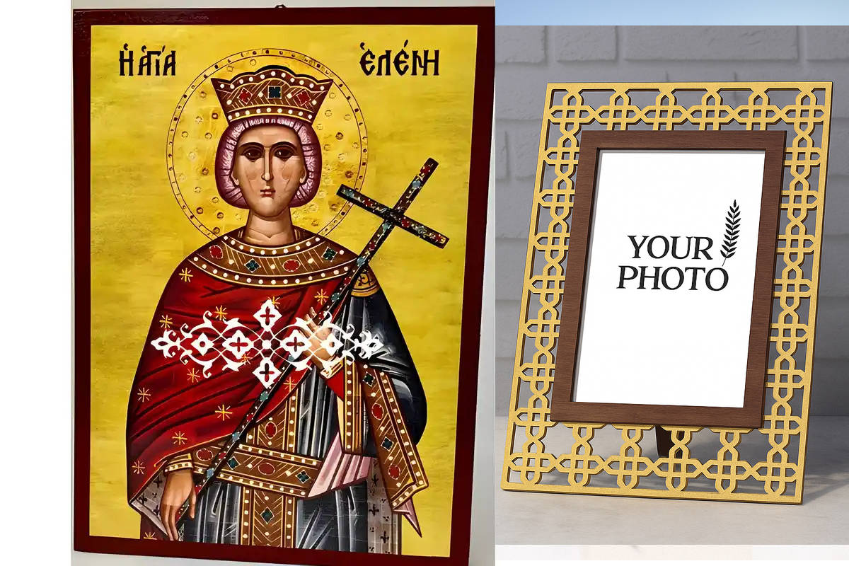 Σετ των 2 Εικόνα Ορθοδοξίας Πολυτελείας  με  σχεδιο Σταυρούς μαζι με  Βάση σε  8 χρώματα με περίγραμμα χρυσό σε ξύλο Plywood (Πλακάζ)   με  βάση Εικόνα Αγία Ελένη Χειροποίητη Ελληνορθόδοξη , Κρεμαστή πλάκα βυζαντινής τέχνης, χριστιανική τέχνη Διάσταση 10x