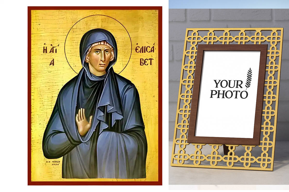 Εικόνα Ορθοδοξίας Πολυτελείας  με  σχεδιο Σταυρούς μαζι με  Βάση σε  8 χρώματα με περίγραμμα χρυσό σε ξύλο Plywood (Πλακάζ)   με  βάση Εικόνα Αγία Ελισάβετ Χειροποίητη Ελληνορθόδοξη , Κρεμαστή πλάκα βυζαντινής τέχνης, χριστιανική τέχνη Διάσταση 10x7 cm (3