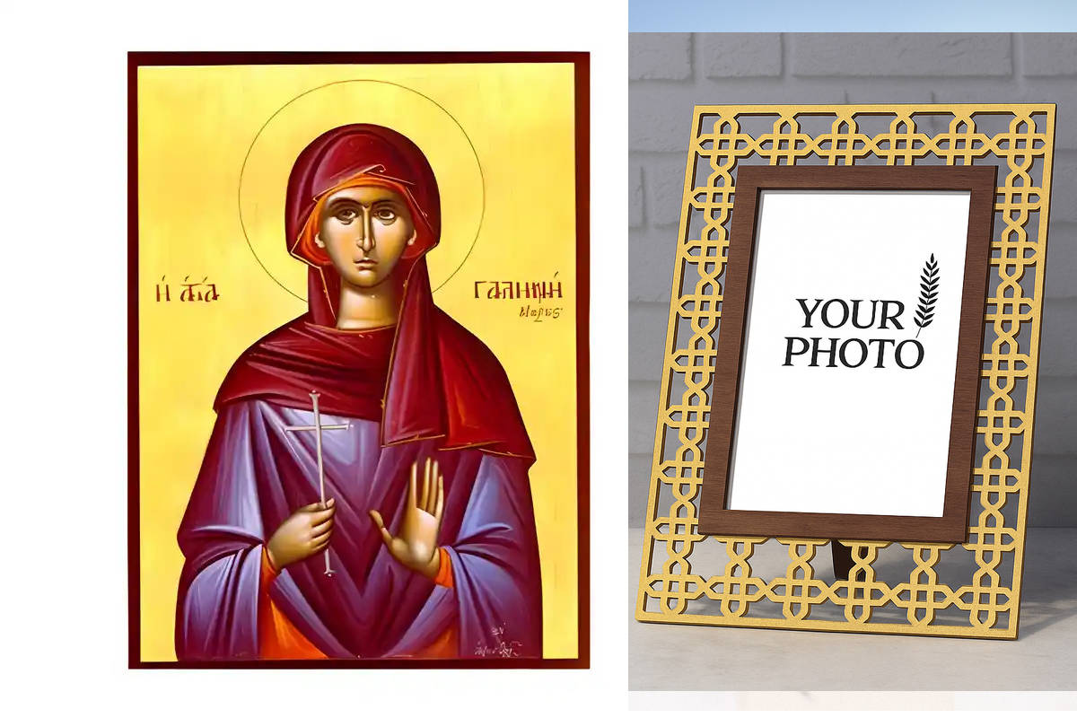 Εικόνα Ορθοδοξίας Πολυτελείας  με  σχεδιο Σταυρούς μαζι με  Βάση σε  8 χρώματα με περίγραμμα χρυσό σε ξύλο Plywood (Πλακάζ)   με  βάση Εικόνα Αγία Γαλήνη Χειροποίητη Ελληνορθόδοξη , Κρεμαστή πλάκα βυζαντινής τέχνης, χριστιανική τέχνη Διάσταση 10x7 cm (3,9