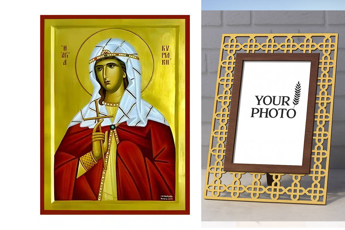 Εικόνα Ορθοδοξίας Πολυτελείας  με  σχεδιο Σταυρούς μαζι με  Βάση σε  8 χρώματα με περίγραμμα χρυσό σε ξύλο Plywood (Πλακάζ)   με  βάση Εικόνα Αγία Κυριακή Χειροποίητη Ελληνορθόδοξη , Κρεμαστή πλάκα βυζαντινής τέχνης, χριστιανική τέχνη Διάσταση 10x7 cm (3,