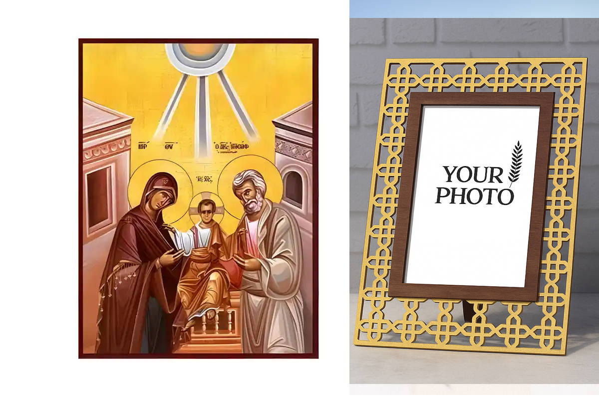 Εικόνα Ορθοδοξίας Πολυτελείας  με  σχεδιο Σταυρούς μαζι με  Βάση σε  8 χρώματα με περίγραμμα χρυσό σε ξύλο Plywood (Πλακάζ)   με  βάση Εικόνα Αγία Οικογένεια Χειροποίητη Ελληνορθόδοξη , Κρεμαστή πλάκα βυζαντινής τέχνης, χριστιανική τέχνη Διάσταση 10x7 cm