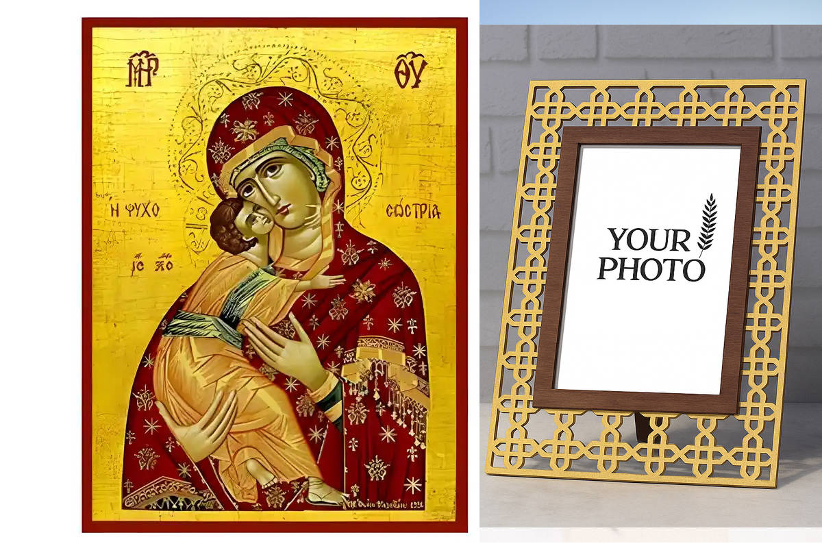 Εικόνα Ορθοδοξίας Πολυτελείας  με  σχεδιο Σταυρούς μαζι με  Βάση σε  8 χρώματα με περίγραμμα χρυσό σε ξύλο Plywood (Πλακάζ)   με  βάση Εικόνα Παναγία Γλυκοφιλούσα, Ψυχοσώστρια Χειροποίητη Ελληνορθόδοξη , Κρεμαστή πλάκα βυζαντινής τέχνης, χριστιανική τέχνη