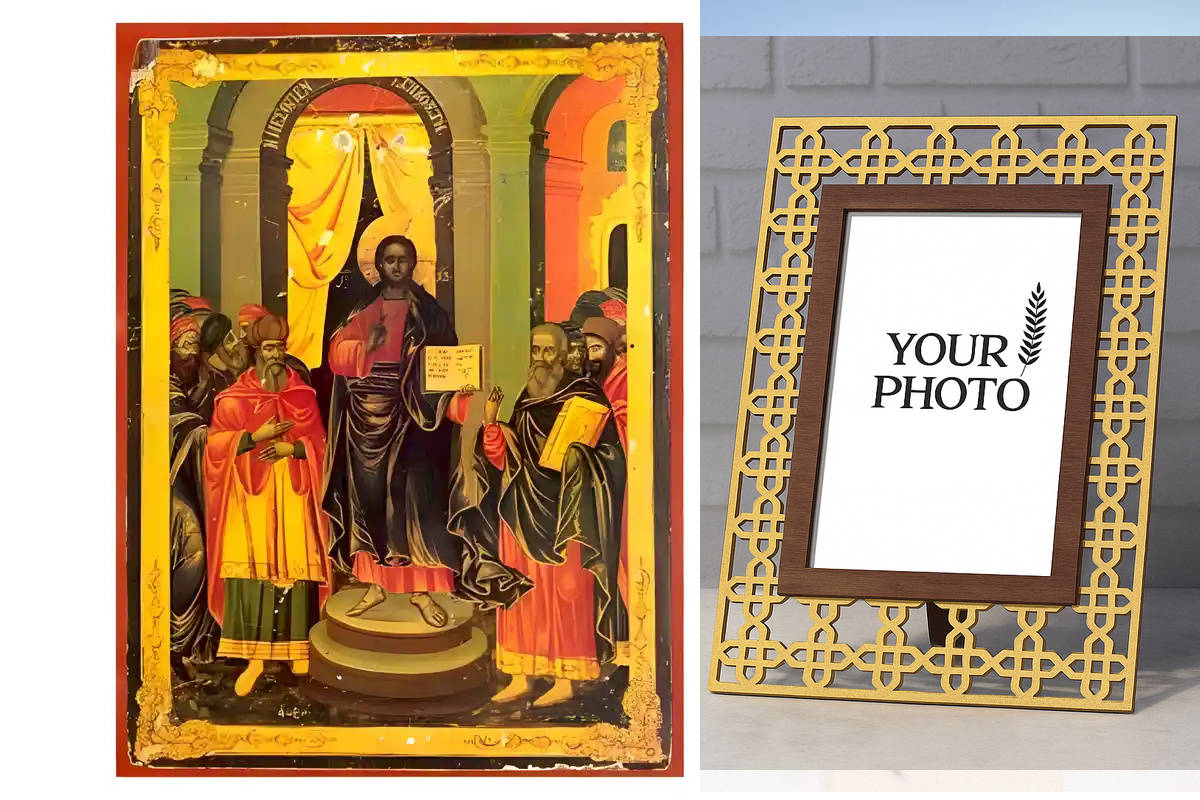 Εικόνα Ορθοδοξίας Πολυτελείας  με  σχεδιο Σταυρούς μαζι με  Βάση σε  8 χρώματα με περίγραμμα χρυσό σε ξύλο Plywood (Πλακάζ)   με  βάση Εικόνα Μεσοπεντηκοστή Χειροποίητη Ελληνορθόδοξη , Κρεμαστή πλάκα βυζαντινής τέχνης, χριστιανική τέχνη Διάσταση 10x7 cm (