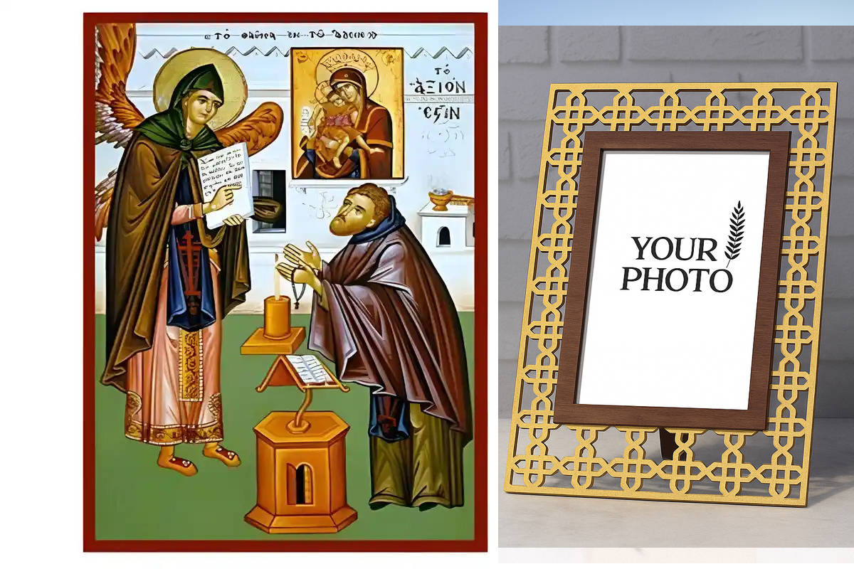 Εικόνα Ορθοδοξίας Πολυτελείας  με  σχεδιο Σταυρούς μαζι με  Βάση σε  8 χρώματα με περίγραμμα χρυσό σε ξύλο Plywood (Πλακάζ)   με  βάση Εικόνα Άξιον Εστί, το θαύμα εν τω Άδειν Χειροποίητη Ελληνορθόδοξη , Κρεμαστή πλάκα βυζαντινής τέχνης, χριστιανική τέχνη