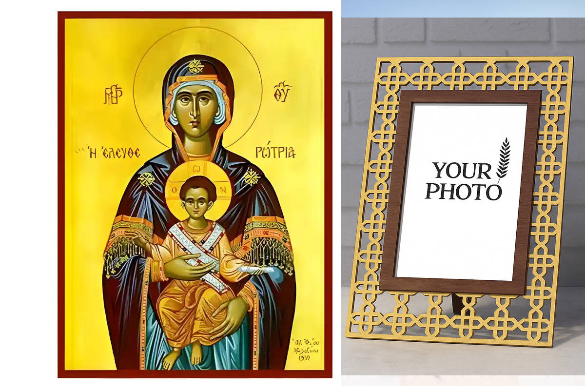 Εικόνα Ορθοδοξίας Πολυτελείας  με  σχεδιο Σταυρούς μαζι με  Βάση σε  8 χρώματα με περίγραμμα χρυσό σε ξύλο Plywood (Πλακάζ)   με  βάση Εικόνα Παναγία Ελευθερώτρια Χειροποίητη Ελληνορθόδοξη , Κρεμαστή πλάκα βυζαντινής τέχνης, χριστιανική τέχνη Διάσταση 10x