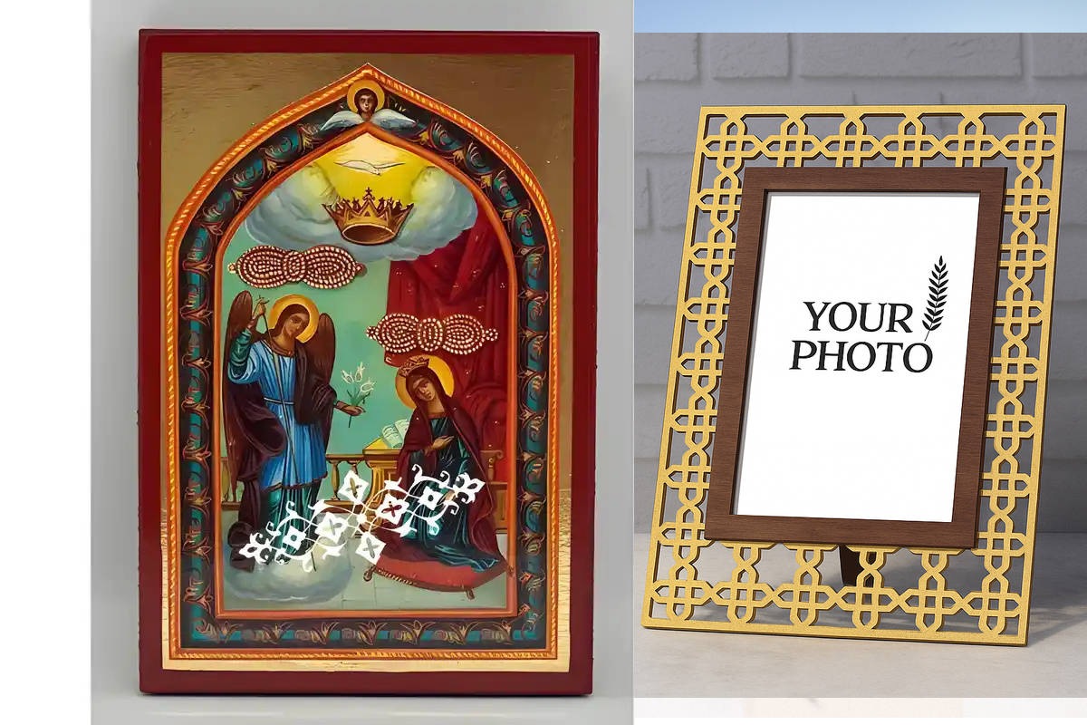 Εικόνα Ορθοδοξίας Πολυτελείας  με  σχεδιο Σταυρούς μαζι με  Βάση σε  8 χρώματα με περίγραμμα χρυσό σε ξύλο Plywood (Πλακάζ)   με  βάση Εικόνα Παναγία Ευαγγελίστρια Χειροποίητη Ελληνορθόδοξη , Κρεμαστή πλάκα βυζαντινής τέχνης, χριστιανική τέχνη Διάσταση 10