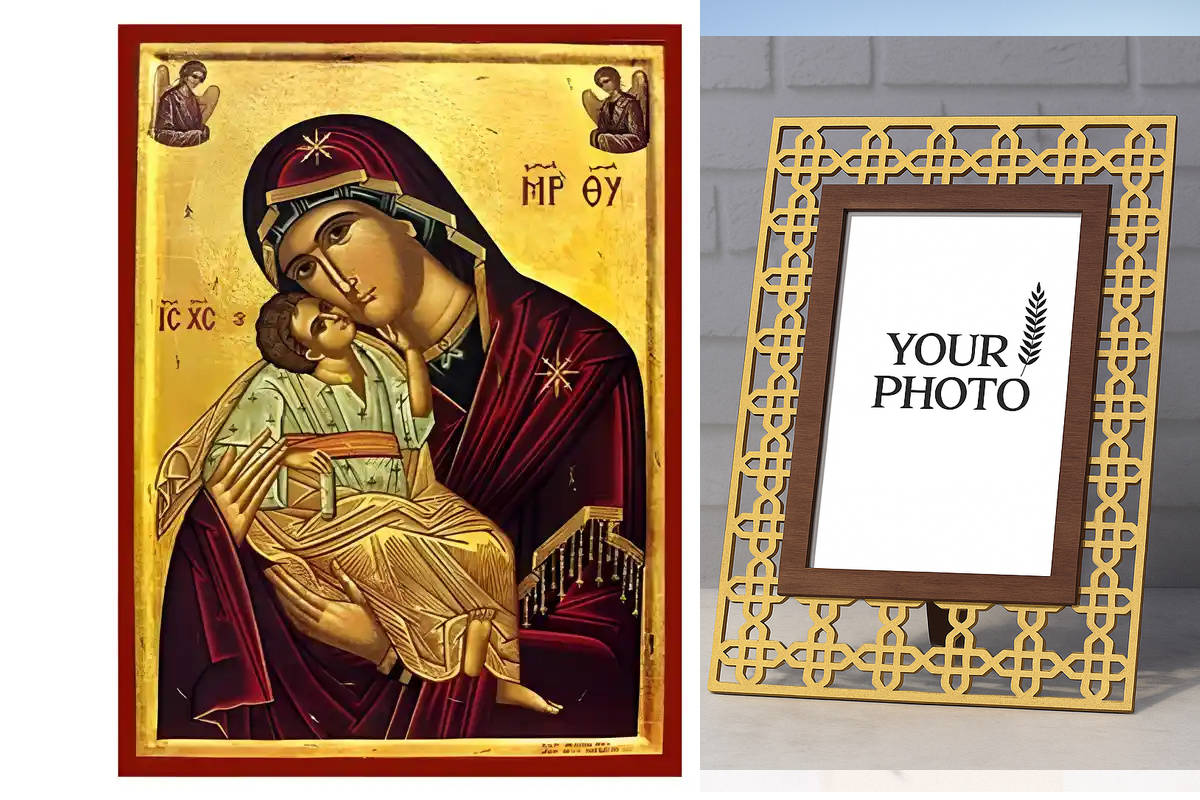 Εικόνα Ορθοδοξίας Πολυτελείας  με  σχεδιο Σταυρούς μαζι με  Βάση σε  8 χρώματα με περίγραμμα χρυσό σε ξύλο Plywood (Πλακάζ)   με  βάση Εικόνα Παναγία Γλυκοφιλούσα Χειροποίητη Ελληνορθόδοξη , Κρεμαστή πλάκα βυζαντινής τέχνης, χριστιανική τέχνη Διάσταση 10x