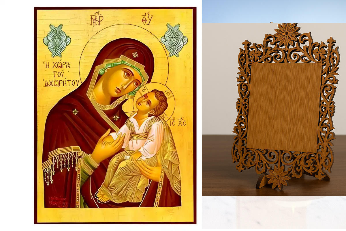 Σετ των 2 Εικόνα Ορθοδοξίας Δαντέλα μαζι με  Βάση σε  8 χρώματα με περίγραμμα χρυσό σε ξύλο Plywood (Πλακάζ)   με  βάση Εικόνα Παναγία Γλυκοφιλούσα Χειροποίητη Ελληνορθόδοξη , Κρεμαστή πλάκα βυζαντινής τέχνης, χριστιανική τέχνη Διάσταση 10x7 cm (3,9 x 2,8