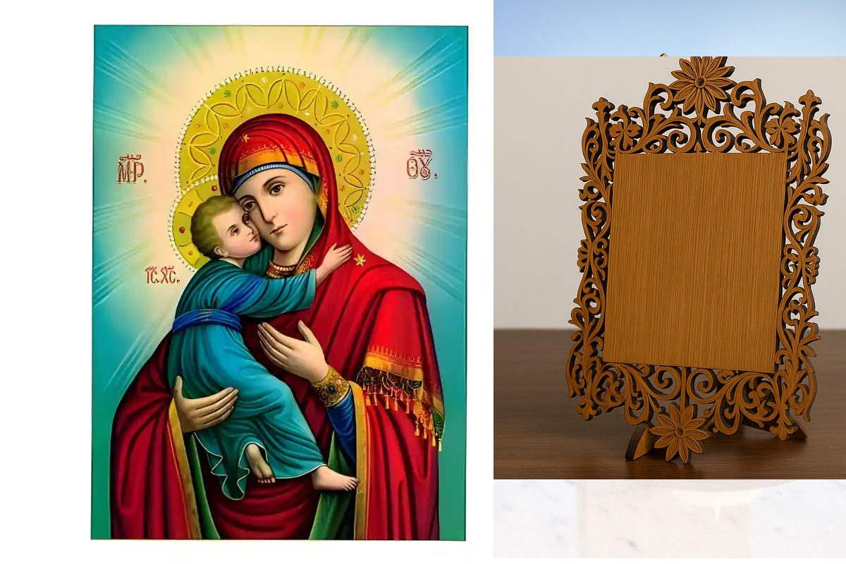 Σετ των 2 Εικόνα Ορθοδοξίας Δαντέλα μαζι με  Βάση σε  8 χρώματα με περίγραμμα χρυσό σε ξύλο Plywood (Πλακάζ)   με  βάση Εικόνα Παναγία Γλυκοφιλούσα Χειροποίητη Ελληνορθόδοξη , Κρεμαστή πλάκα βυζαντινής τέχνης, χριστιανική τέχνη Διάσταση 10x7 cm (3,9 x 2,8