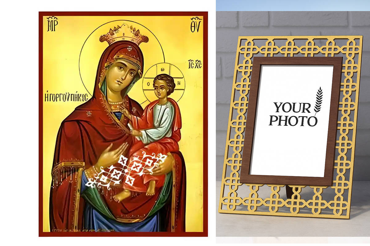 Εικόνα Ορθοδοξίας Πολυτελείας  με  σχεδιο Σταυρούς μαζι με  Βάση σε  8 χρώματα με περίγραμμα χρυσό σε ξύλο Plywood (Πλακάζ)   με  βάση Εικόνα Παναγία Γοργοϋπήκοος Χειροποίητη Ελληνορθόδοξη , Κρεμαστή πλάκα βυζαντινής τέχνης, χριστιανική τέχνη Διάσταση 10x