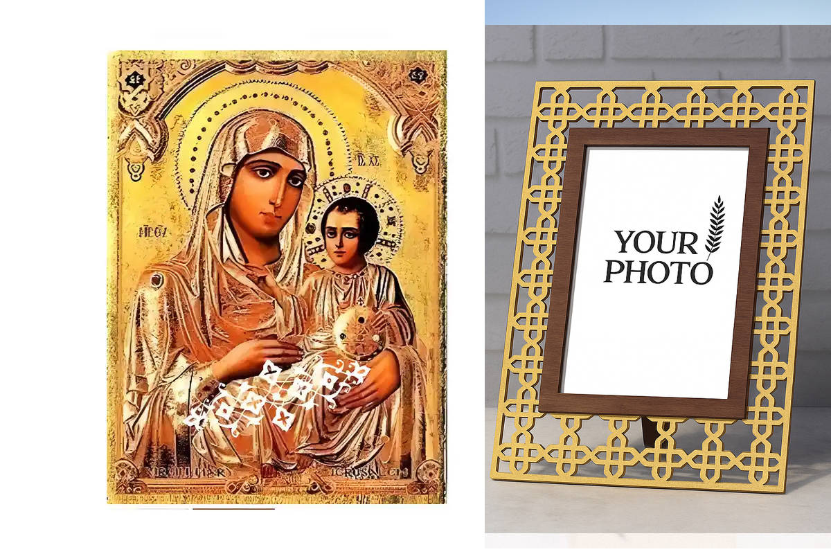 Εικόνα Ορθοδοξίας Πολυτελείας  με  σχεδιο Σταυρούς μαζι με  Βάση σε  8 χρώματα με περίγραμμα χρυσό σε ξύλο Plywood (Πλακάζ)   με  βάση Εικόνα Παναγία Ιεροσολυμίτισσα Χειροποίητη Ελληνορθόδοξη , Κρεμαστή πλάκα βυζαντινής τέχνης, χριστιανική τέχνη Διάσταση