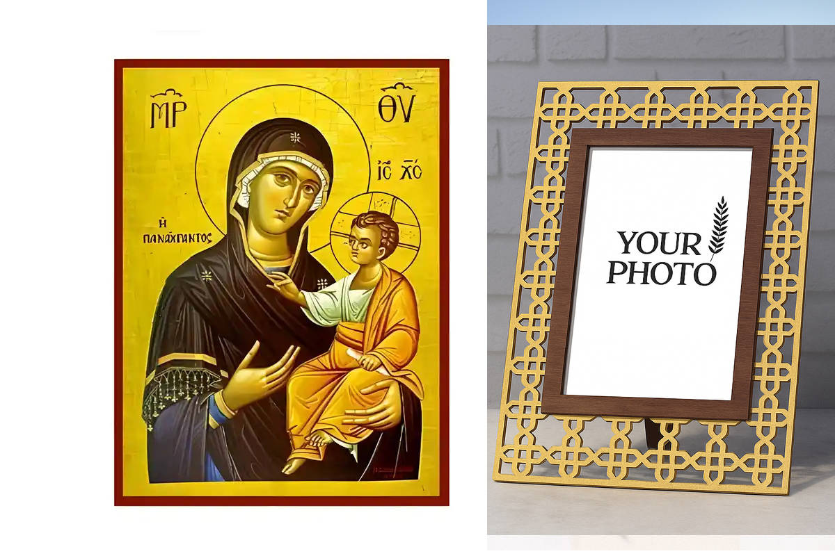 Εικόνα Ορθοδοξίας Πολυτελείας  με  σχεδιο Σταυρούς μαζι με  Βάση σε  8 χρώματα με περίγραμμα χρυσό σε ξύλο Plywood (Πλακάζ)   με  βάση Εικόνα Παναγία Οδηγήτρια, Πανάχραντος Χειροποίητη Ελληνορθόδοξη , Κρεμαστή πλάκα βυζαντινής τέχνης, χριστιανική τέχνη Δι