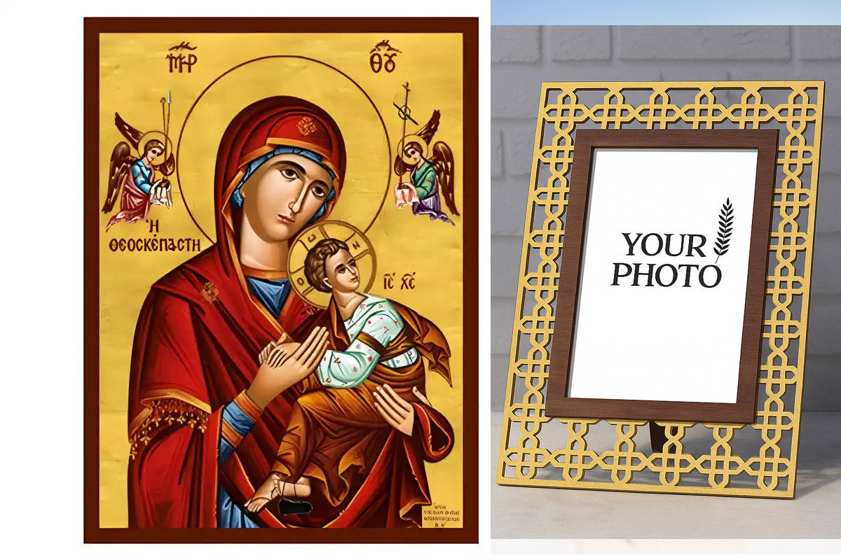 Εικόνα Ορθοδοξίας Πολυτελείας  με  σχεδιο Σταυρούς μαζι με  Βάση σε  8 χρώματα με περίγραμμα χρυσό σε ξύλο Plywood (Πλακάζ)   με  βάση Εικόνα Παναγία Θεοσκέπαστη Χειροποίητη Ελληνορθόδοξη , Κρεμαστή πλάκα βυζαντινής τέχνης, χριστιανική τέχνη Διάσταση 10x7