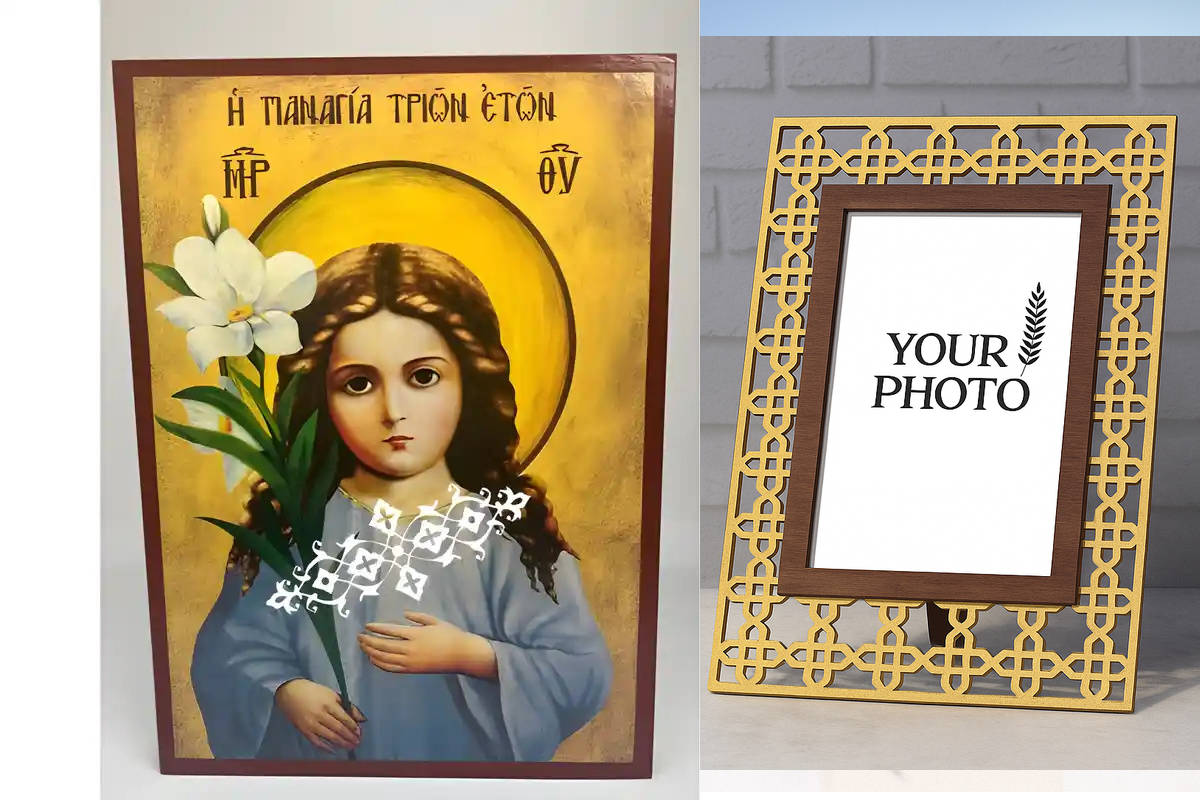 Εικόνα Ορθοδοξίας Πολυτελείας  με  σχεδιο Σταυρούς μαζι με  Βάση σε  8 χρώματα με περίγραμμα χρυσό σε ξύλο Plywood (Πλακάζ)   με  βάση Εικόνα Παναγία τριών ετών Χειροποίητη Ελληνορθόδοξη , Κρεμαστή πλάκα βυζαντινής τέχνης, χριστιανική τέχνη Διάσταση 10x7