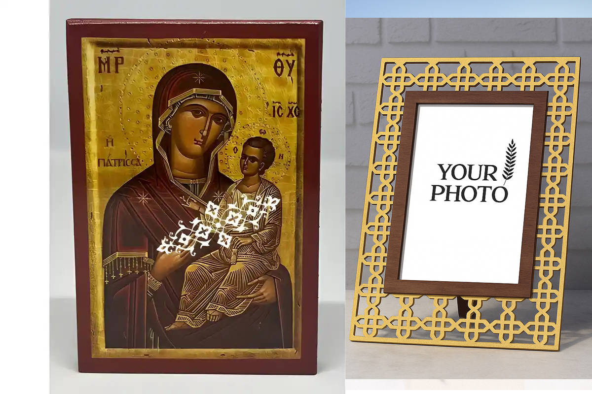 Εικόνα Ορθοδοξίας Πολυτελείας  με  σχεδιο Σταυρούς μαζι με  Βάση σε  8 χρώματα με περίγραμμα χρυσό σε ξύλο Plywood (Πλακάζ)   με  βάση Εικόνα Παναγία Γιάτρισσα Χειροποίητη Ελληνορθόδοξη , Κρεμαστή πλάκα βυζαντινής τέχνης, χριστιανική τέχνη Διάσταση 10x7 c