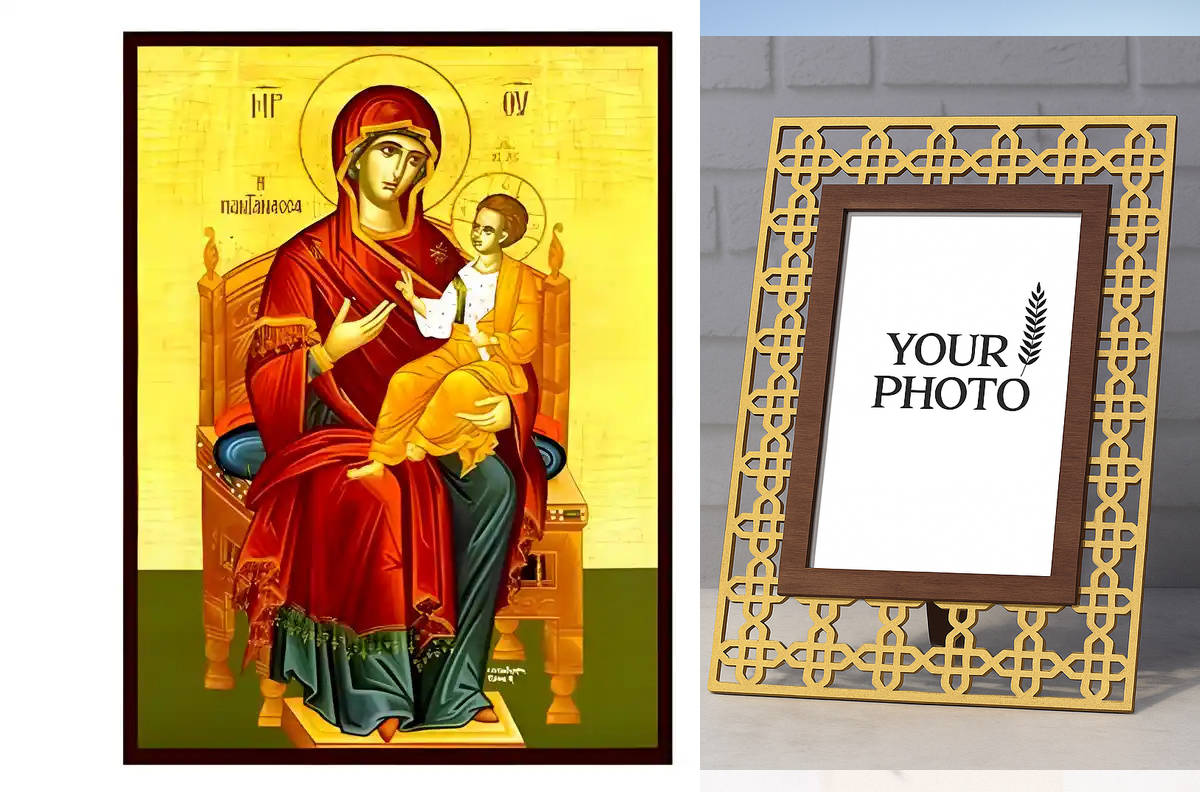 Εικόνα Ορθοδοξίας Πολυτελείας  με  σχεδιο Σταυρούς μαζι με  Βάση σε  8 χρώματα με περίγραμμα χρυσό σε ξύλο Plywood (Πλακάζ)   με  βάση Εικόνα Παναγία Παντάνασσα Χειροποίητη Ελληνορθόδοξη , Κρεμαστή πλάκα βυζαντινής τέχνης, χριστιανική τέχνη Διάσταση 10x7