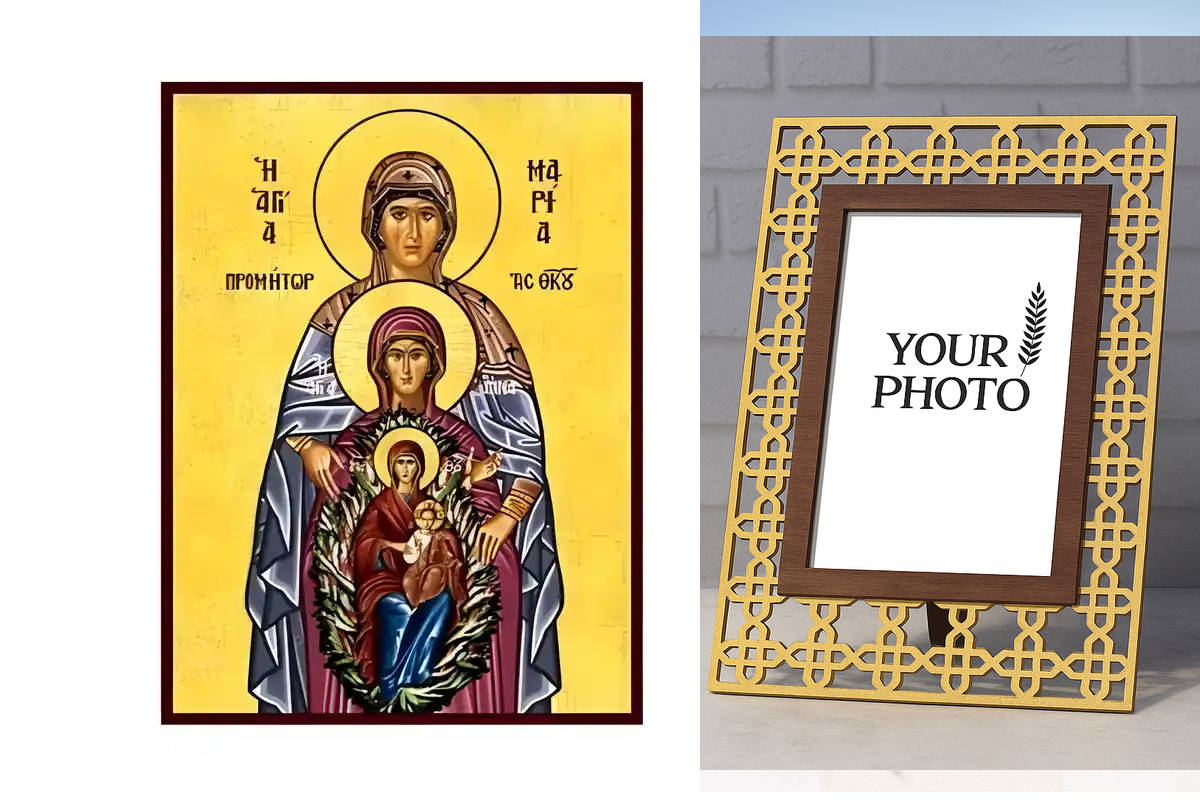 Εικόνα Ορθοδοξίας Πολυτελείας  με  σχεδιο Σταυρούς μαζι με  Βάση σε  8 χρώματα με περίγραμμα χρυσό σε ξύλο Plywood (Πλακάζ)   με  βάση Εικόνα Αγία Προμήτωρ Παναγία, Αγία Άννα, Παναγία και Χριστός Χειροποίητη Ελληνορθόδοξη , Κρεμαστή πλάκα βυζαντινής τέχνη