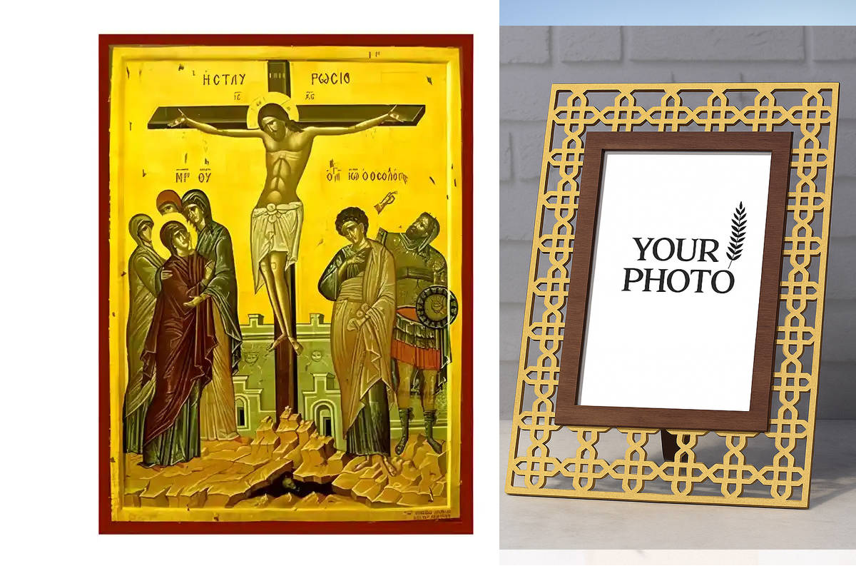 Εικόνα Ορθοδοξίας Πολυτελείας  με  σχεδιο Σταυρούς μαζι με  Βάση σε  8 χρώματα με περίγραμμα χρυσό σε ξύλο Plywood (Πλακάζ)   με  βάση Εικόνα Σταύρωση του Χριστού Χειροποίητη Ελληνορθόδοξη , Κρεμαστή πλάκα βυζαντινής τέχνης, χριστιανική τέχνη Διάσταση 10x