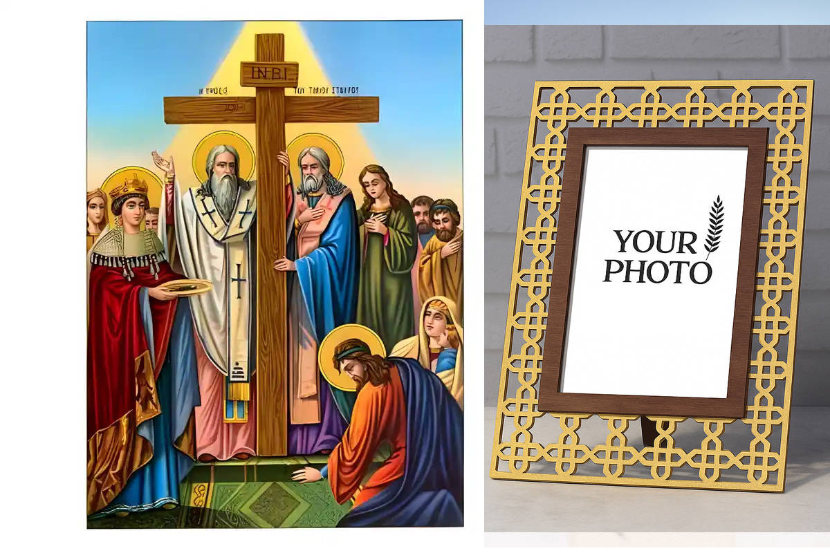 Εικόνα Ορθοδοξίας Πολυτελείας  με  σχεδιο Σταυρούς μαζι με  Βάση σε  8 χρώματα με περίγραμμα χρυσό σε ξύλο Plywood (Πλακάζ)   με  βάση Εικόνα Ύψωση του Τιμίου Σταυρού Χειροποίητη Ελληνορθόδοξη , Κρεμαστή πλάκα βυζαντινής τέχνης, χριστιανική τέχνη Διάσταση