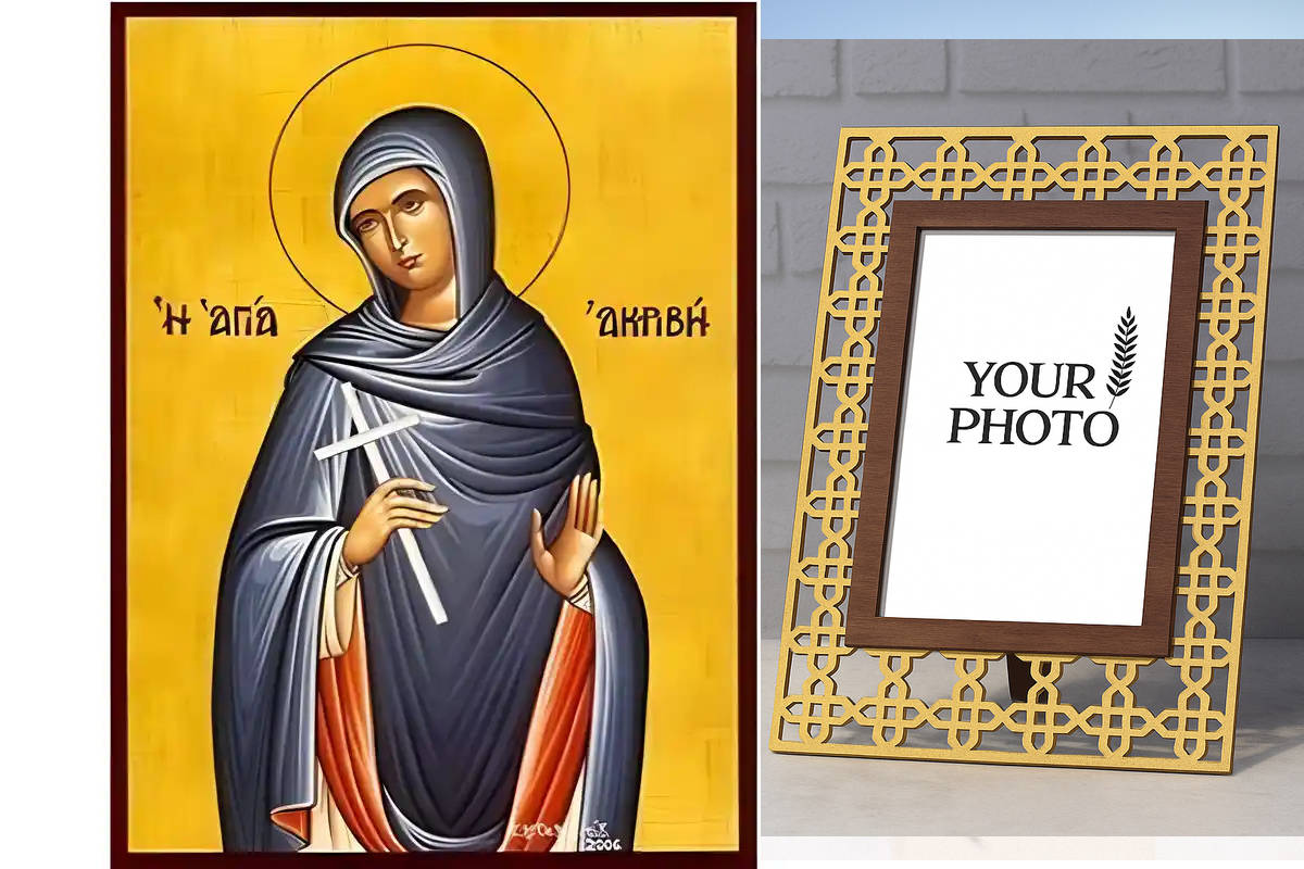 Εικόνα Ορθοδοξίας Πολυτελείας  με  σχεδιο Σταυρούς μαζι με  Βάση σε  8 χρώματα με περίγραμμα χρυσό σε ξύλο Plywood (Πλακάζ)   με  βάση Εικόνα Αγία Ακριβή Χειροποίητη Ελληνορθόδοξη , Κρεμαστή πλάκα βυζαντινής τέχνης, χριστιανική τέχνη Διάσταση 10x7 cm (3,9