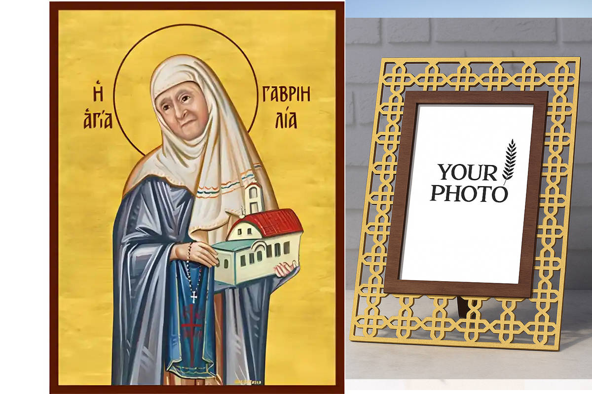 Σετ των 2 Εικόνα Ορθοδοξίας Πολυτελείας  με  σχεδιο Σταυρούς μαζι με  Βάση σε  8 χρώματα με περίγραμμα χρυσό σε ξύλο Plywood (Πλακάζ)   με  βάση Εικόνα Αγία Γαβριηλία Χειροποίητη Ελληνορθόδοξη , Κρεμαστή πλάκα βυζαντινής τέχνης, χριστιανική τέχνη Διάσταση