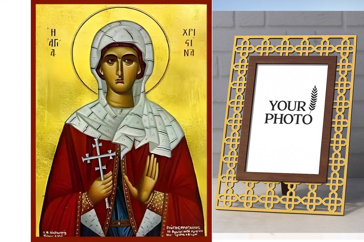 Σετ των 2 Εικόνα Ορθοδοξίας Πολυτελείας  με  σχεδιο Σταυρούς μαζι με  Βάση σε  8 χρώματα με περίγραμμα χρυσό σε ξύλο Plywood (Πλακάζ)   με  βάση Εικόνα Αγία Χριστίνα Χειροποίητη Ελληνορθόδοξη , Κρεμαστή πλάκα βυζαντινής τέχνης, χριστιανική τέχνη Διάσταση