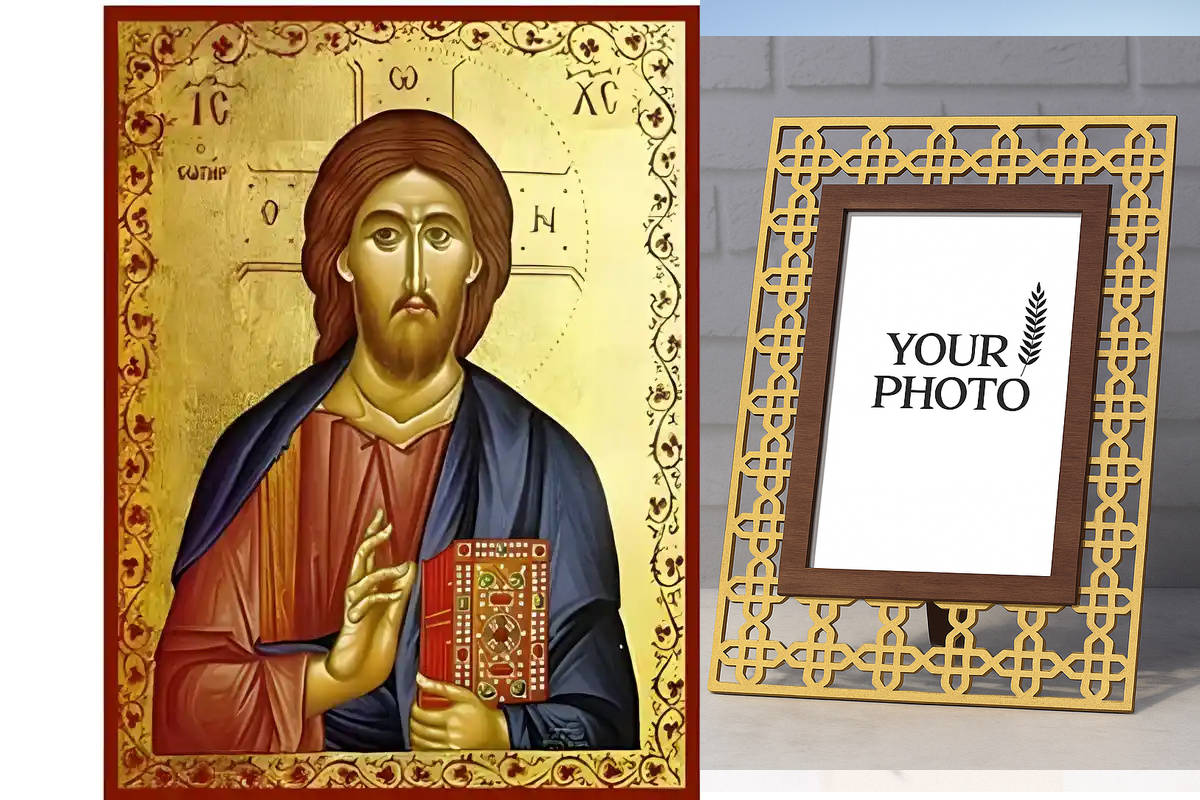 Εικόνα Ορθοδοξίας Πολυτελείας  με  σχεδιο Σταυρούς μαζι με  Βάση σε  8 χρώματα με περίγραμμα χρυσό σε ξύλο Plywood (Πλακάζ)   με  βάση Εικόνα Χριστός Ευλογών ο Σωτήρ Χειροποίητη Ελληνορθόδοξη , Κρεμαστή πλάκα βυζαντινής τέχνης, χριστιανική τέχνη Διάσταση